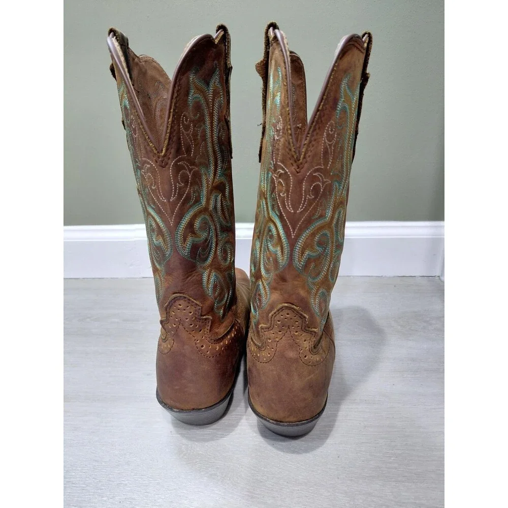 Justin Women's Stampede Cowboy Boots L2552 Brown embroidered Leather sz 7.5B